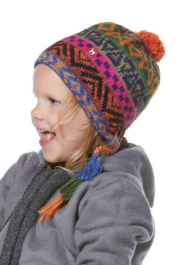 Bunte Chullo Alpaka Mütze für Kinder in leuchtenden Farben