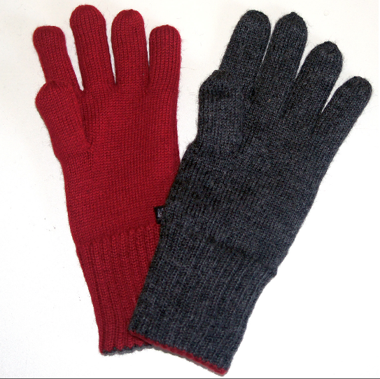 Alpaka Wende - Handschuhe Damen  Grau - Rot